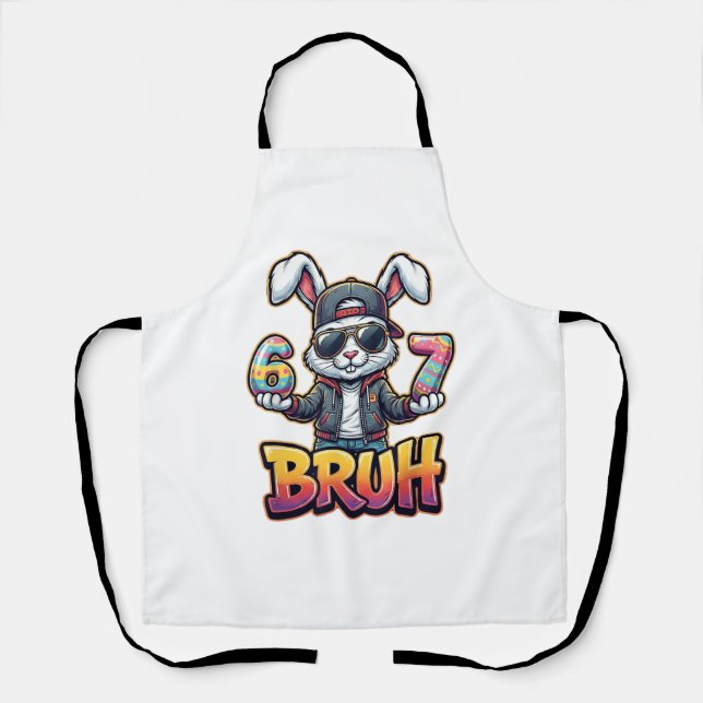 Easter Bunny Meme Bruh  Funny 6 7 Easter Eggs Desi Apron (Front)