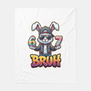 Easter Bunny Meme Bruh  Funny 6 7 Easter Eggs Desi Fleece Blanket