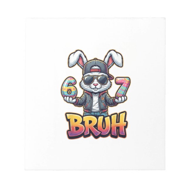 Easter Bunny Meme Bruh  Funny 6 7 Easter Eggs Desi Notepad (Front)