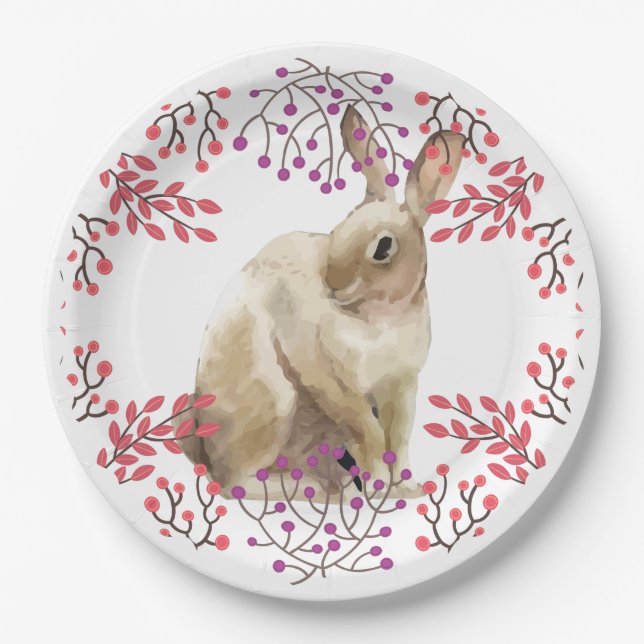 Easter Bunny Modern floral Paper Plate (Front)