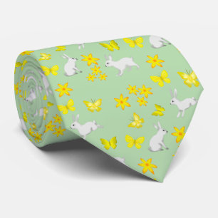 Easter Bunny Necktie with Yellow Butterflies