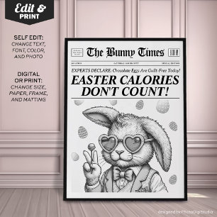 Easter Bunny Newspaper, Black White Easter Decor