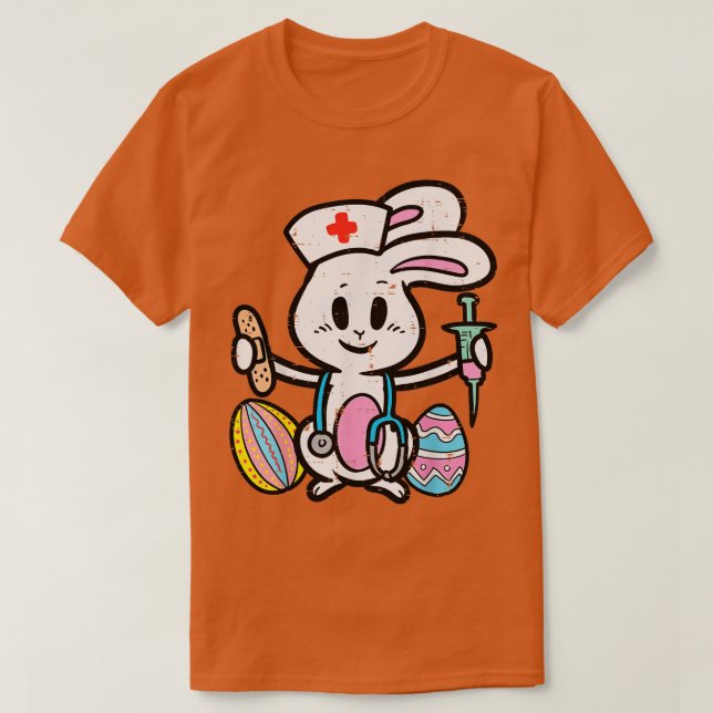 Easter Bunny Nurse Stethoscope Cute Rabbit Scrub T T-Shirt (Design Front)
