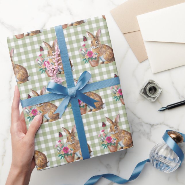 Easter Bunny On Gingham Wrapping Paper (Gifting)