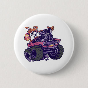 Easter Bunny On Monster Truck 6 Cm Round Badge