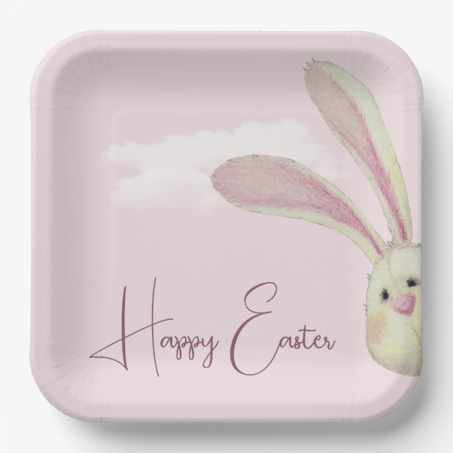Easter Bunny On Pink Paper Plate (Front)