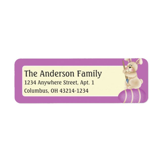 Easter Bunny Painting Purple Egg Address Labels (Front)