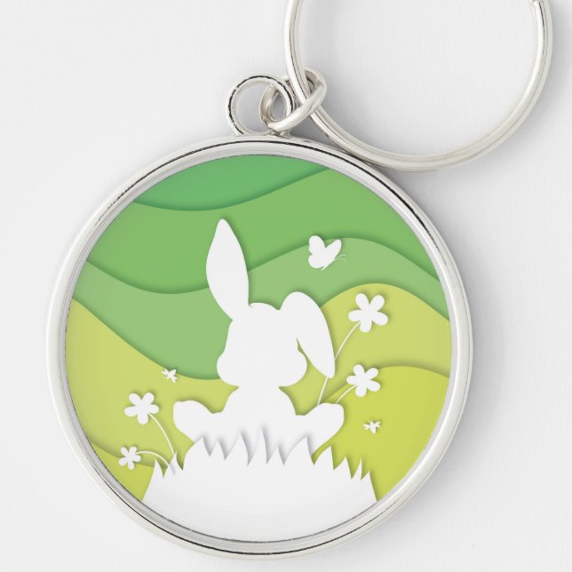 Easter bunny paper cut green nature spring  key ring (Front)