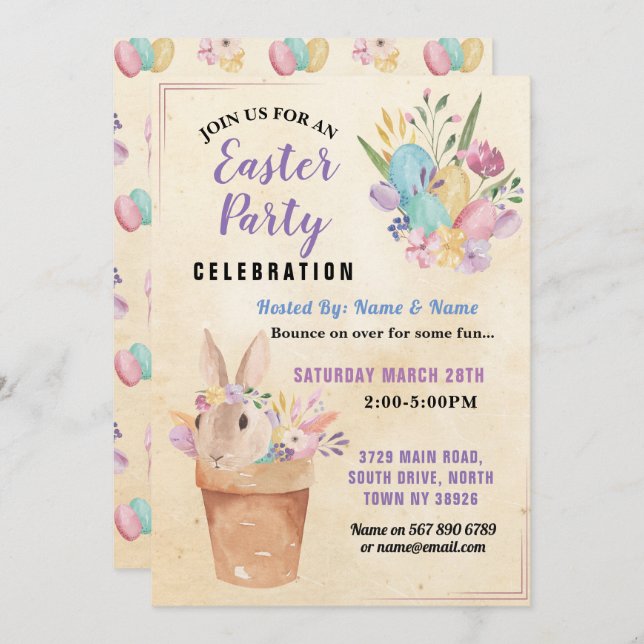 Easter Bunny Party Egg Hunt Pink Basket Invitation (Front/Back)