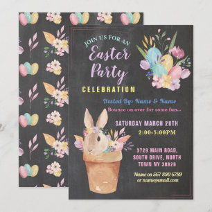 Easter Bunny Party Egg Hunt Pink Chalk Basket Invitation