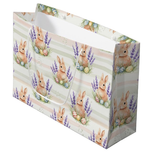 Easter Bunny Pastel Egg Stripe Pattern Large Gift Bag (Front Angled)
