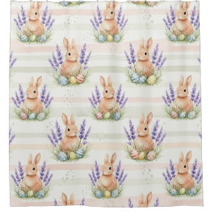 Easter Bunny Pastel Egg Stripe Pattern Shower Curtain