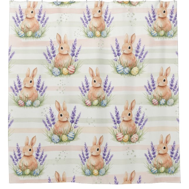 Easter Bunny Pastel Egg Stripe Pattern Shower Curtain (Front)