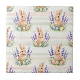 Easter Bunny Pastel Egg Stripe Pattern Tile