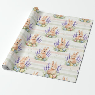 Easter Bunny Pastel Egg Stripe Pattern Wrapping Paper