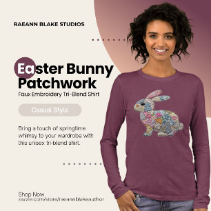 Easter Bunny Patchwork Faux Embroidery Tri-Blend Shirt