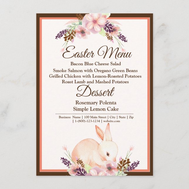 Easter Bunny Peach Floral Menu (Front)