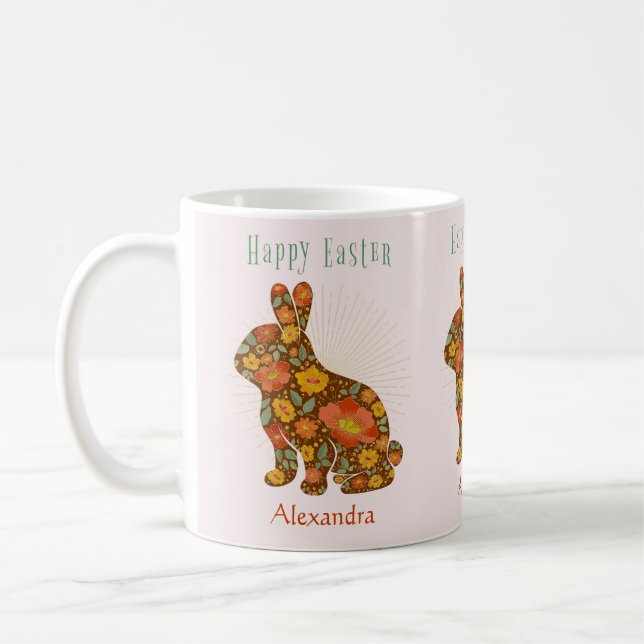 Easter Bunny Personalised Gold Glitter Colourful Coffee Mug (Left)