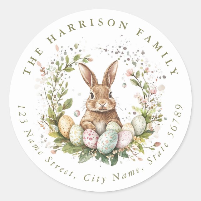 Easter Bunny Personalised Name Round Stickers (Front)