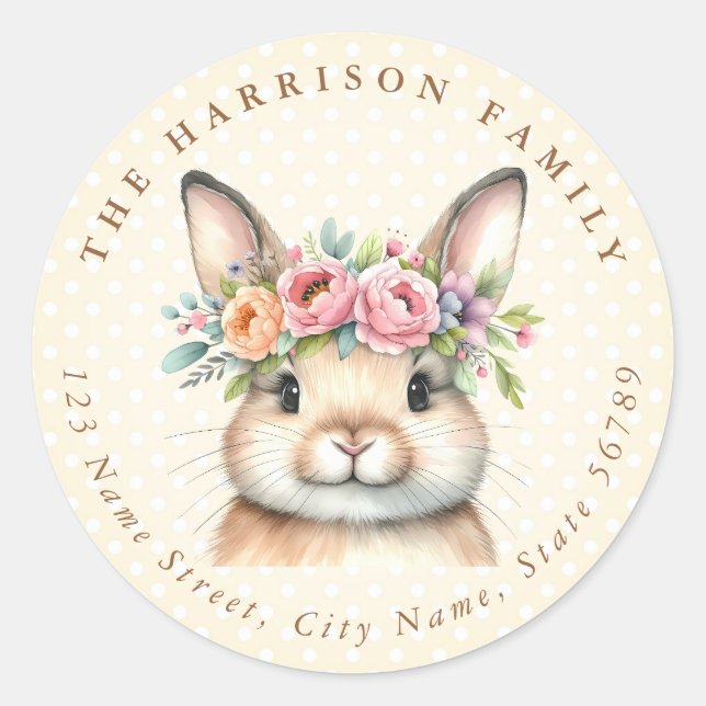 Easter Bunny Personalised Name Round Stickers (Front)