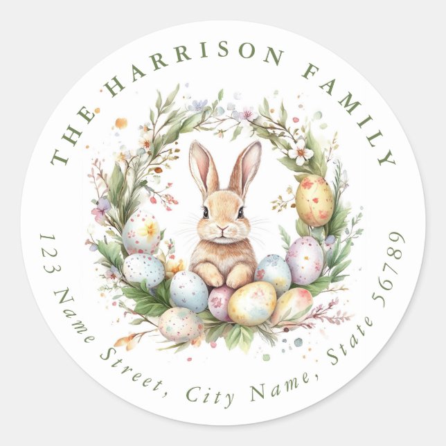 Easter Bunny Personalised Name Round Stickers (Front)