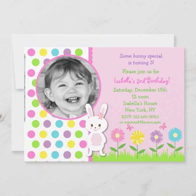 Easter Bunny Photo Birthday Invitations (Front)