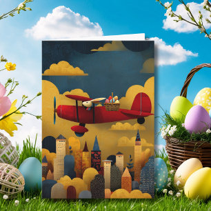 Easter Bunny Pilot Flies Aeroplane Custom Aviation Card