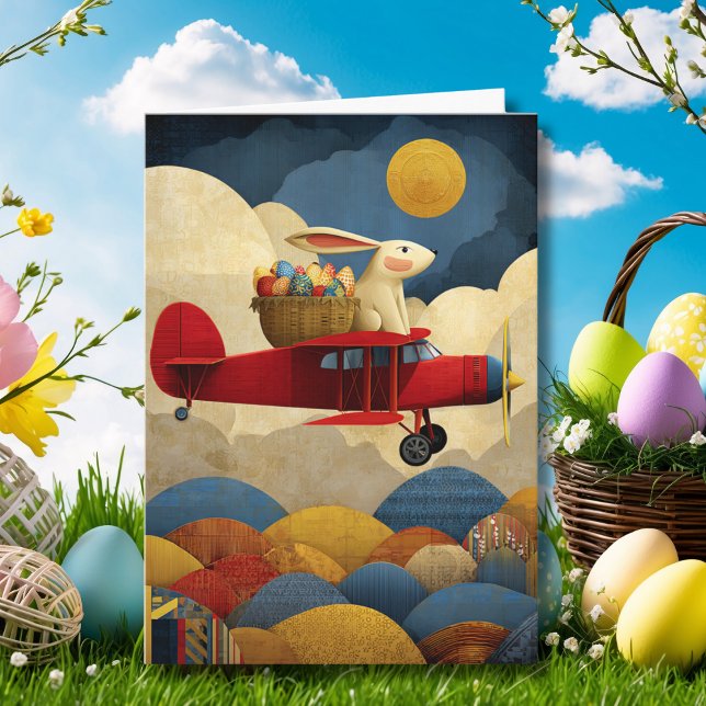 Easter Bunny Pilot Flies Aeroplane Custom Aviation Card (Creator Uploaded)