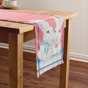 Easter Bunny Pink Blue Vintage Retro Plaid Cute Short Table Runner