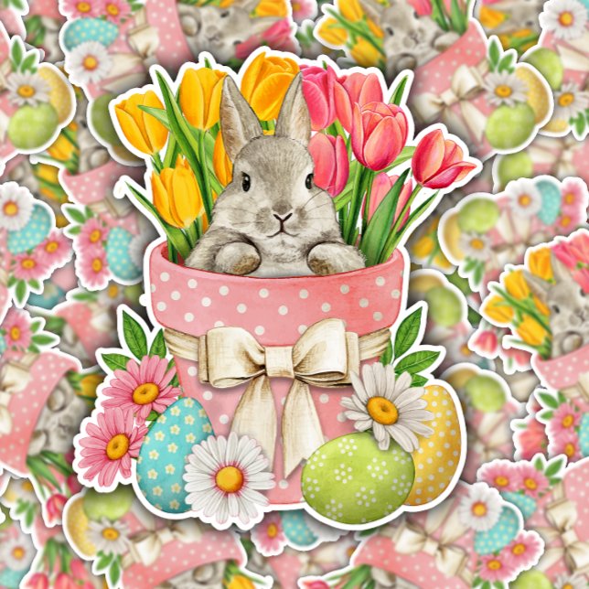 Easter Bunny Pink Egg Basket | Die-Cut Sticker (Creator Uploaded)