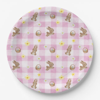 Easter Bunny Pink Gingham Paper Plate