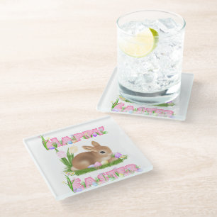 Easter Bunny (Pink) Glass Coaster