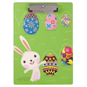 Easter bunny playful with painted eggs clipboard