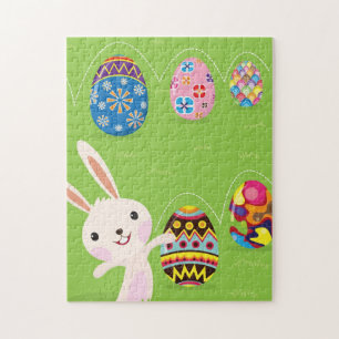 Easter bunny playful with painted eggs jigsaw puzzle