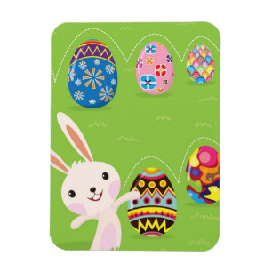 Easter bunny playful with painted eggs magnet