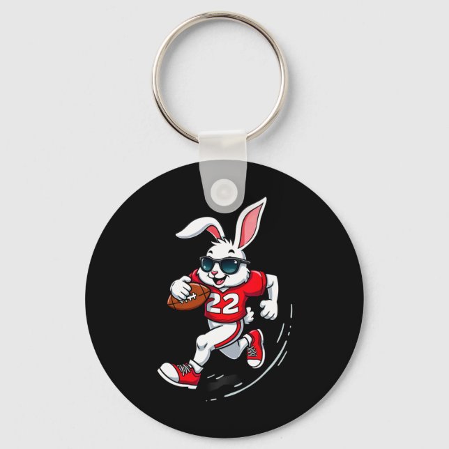 Easter Bunny Playing Footll  Key Ring (Front)