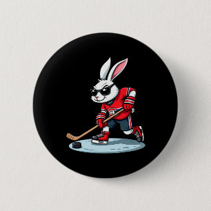 Easter Bunny Playing Hockey  6 Cm Round Badge
