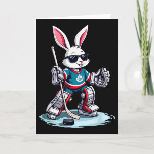 Easter Bunny Playing Hockey Halloween Card
