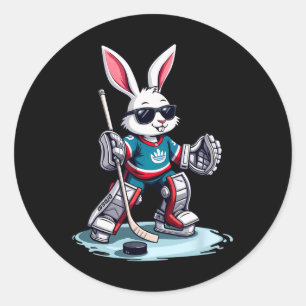 Easter Bunny Playing Hockey Halloween Classic Round Sticker