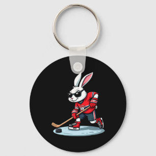 Easter Bunny Playing Hockey  Key Ring