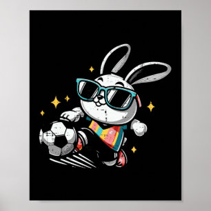 Easter Bunny Playing Soccer Cute Football Boys Kid Poster