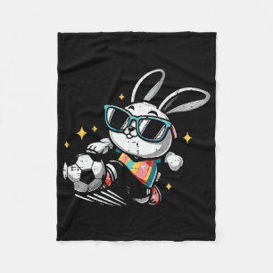 Easter Bunny Playing Soccer Cute Footll Boys Kids  Fleece Blanket
