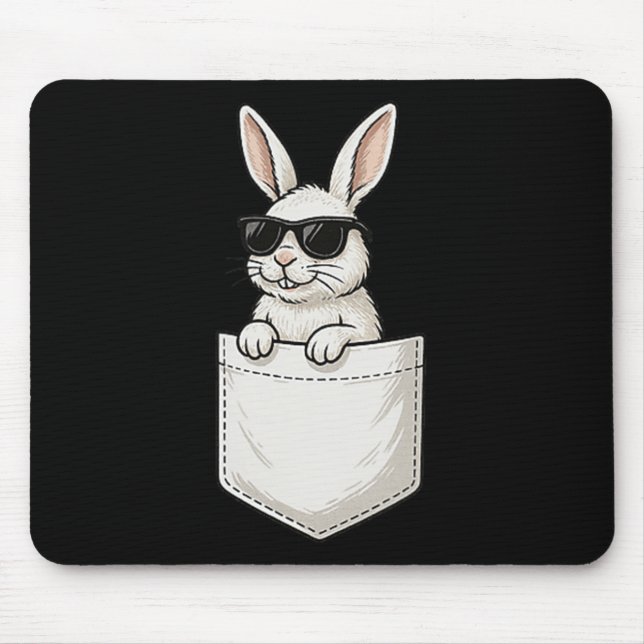 Easter Bunny Pocket Wearing Sungles Cool Rabbit  Mouse Pad (Front)