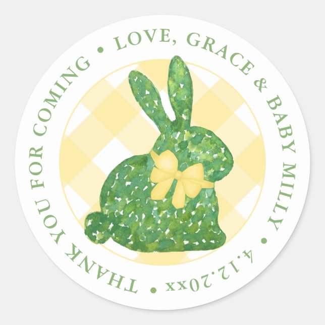 Easter Bunny Preppy Boxwood Baby Shower Thank You Classic Round Sticker (Front)
