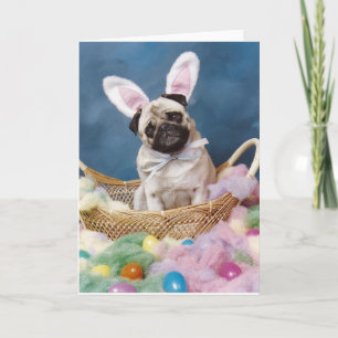 Easter Bunny Pug Dog Basket Card