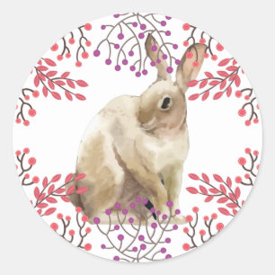 Easter Bunny purple Floral Background Classic Round Sticker
