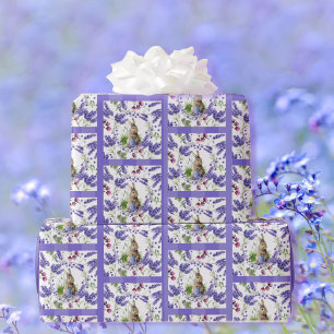 Easter Bunny Purple Flowers Watercolor Wrapping Paper