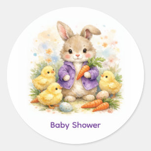 Easter Bunny Purple Jacket Baby Shower Classic Round Sticker