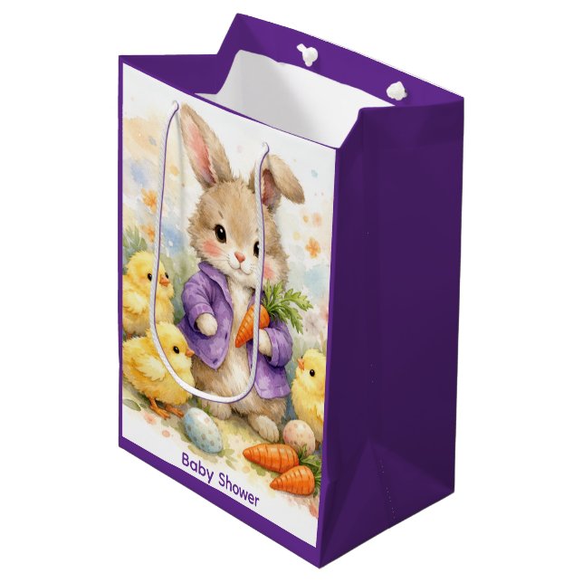 Easter Bunny Purple Jacket Baby Shower Medium Gift Bag (Front Angled)