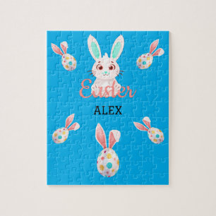 " EASTER" BUNNY PUZZLE WITH SPECKLED EGGS & NAME.